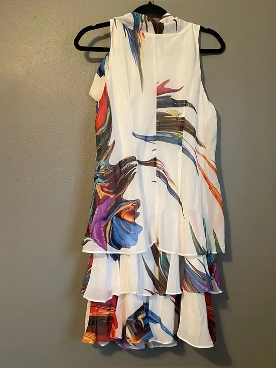 NWT Signature Robbie Bee Womens Sz 10 Petite Neck Tie Tiered Mini Dress Rt $89! - Picture 11 of 12